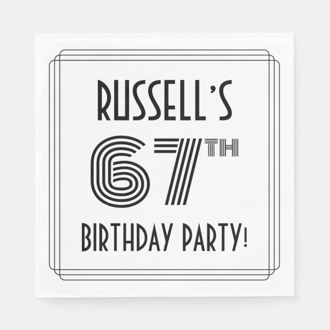 Art Deco Inspired 67th Birthday Party, Custom Name Napkin (Front)