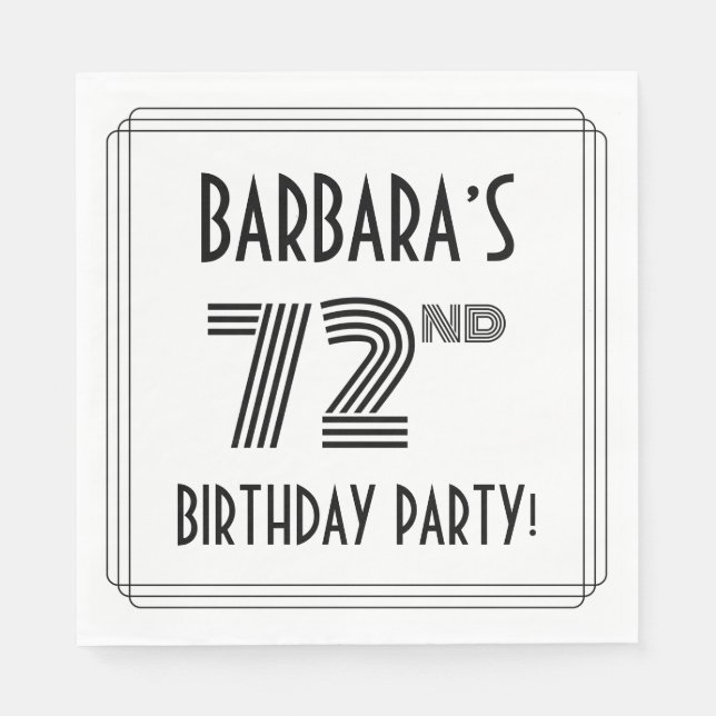Art Deco Inspired 72nd Birthday Party, Custom Name Napkin (Front)