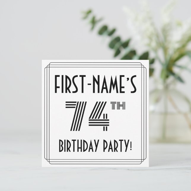 Art Deco Inspired 74th Birthday Party, Custom Name Invitation (Standing Front)