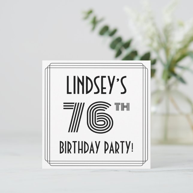 Art Deco Inspired 76th Birthday Party, Custom Name Invitation (Standing Front)