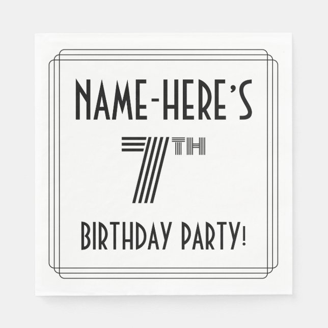 Art Deco Inspired 7th Birthday Party, Custom Name Napkin (Front)