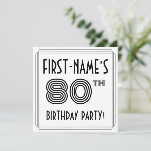 Art Deco Inspired 80th Birthday Party, Custom Name Invitation