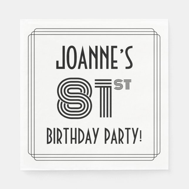 Art Deco Inspired 81st Birthday Party, Custom Name Napkin (Front)