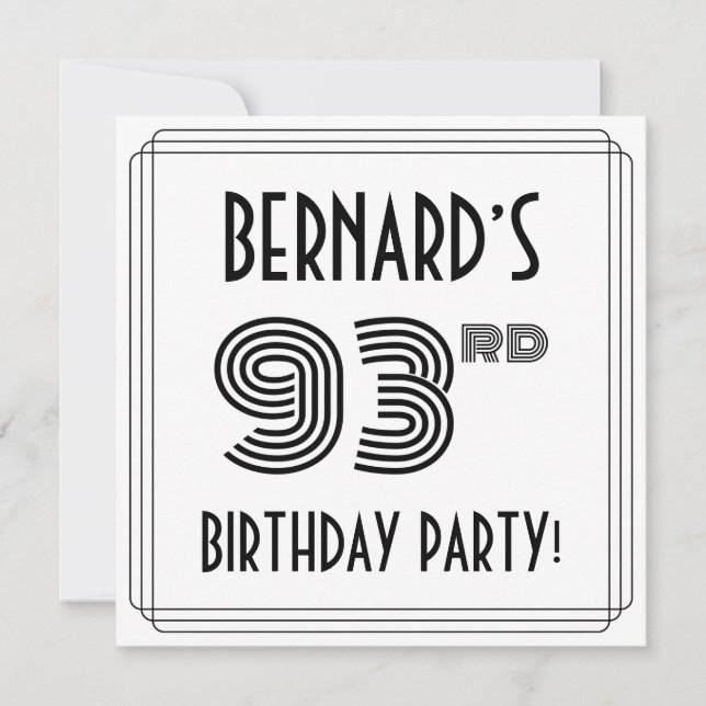 Art Deco Inspired 93rd Birthday Party, Custom Name Invitation (Front)