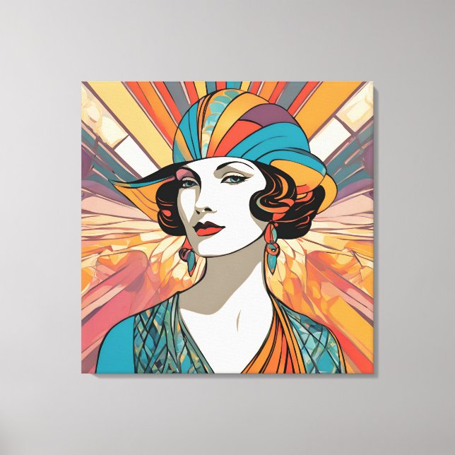 Art Deco Inspired AI Artwork Portrait Stylish Lady Canvas Print (Front)