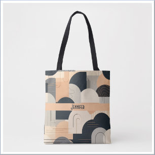Art Deco Inspired Design in Peach & Black Tote Bag