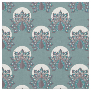 Art Deco Inspired Peacock Pattern - Blue Backgroun Fabric