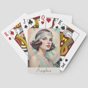 Art Deco Inspired Portrait Woman Lady Custom Playing Cards