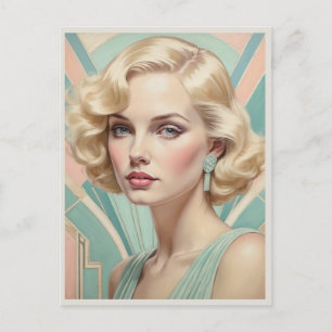 Art Deco Inspired Retro Woman Elegant Lady Picture Postcard