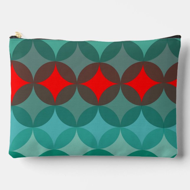 art deco inspired teal & red abstract accessory pouch (Front)
