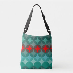 art deco inspired teal & red abstract crossbody bag