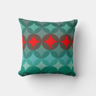 art deco inspired teal & red abstract cushion