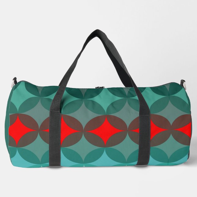 art deco inspired teal & red abstract duffle bag (Front)