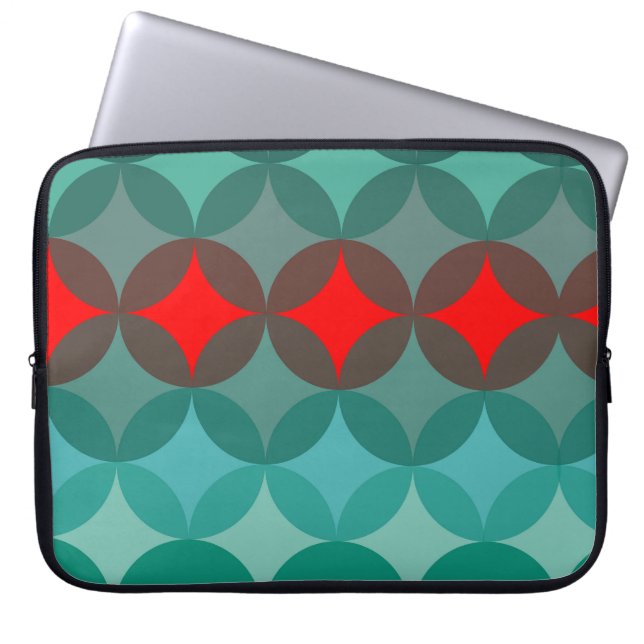 art deco inspired teal & red abstract laptop sleeve (Front)