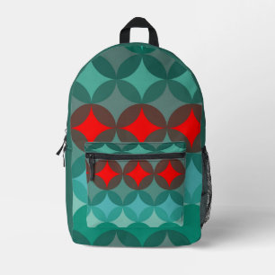 art deco inspired teal & red abstract printed backpack