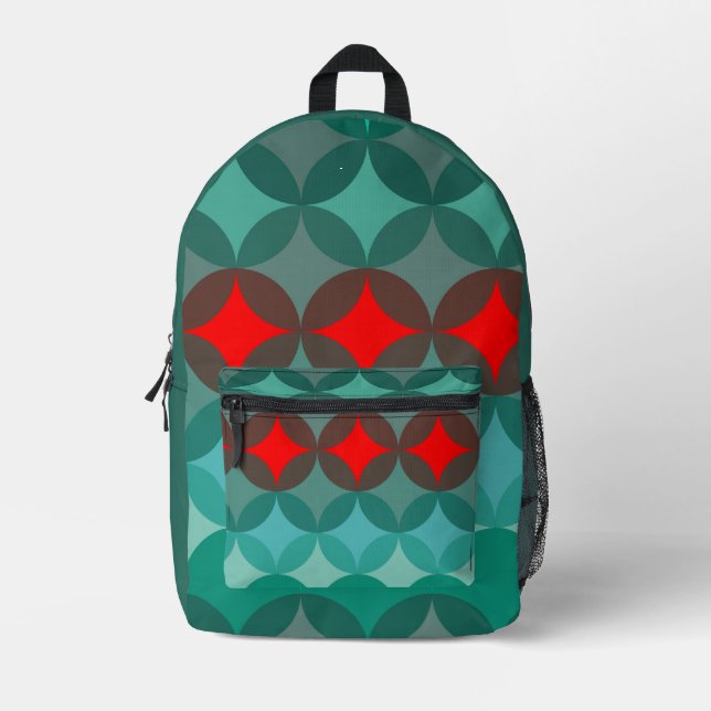 art deco inspired teal & red abstract printed backpack (Front)