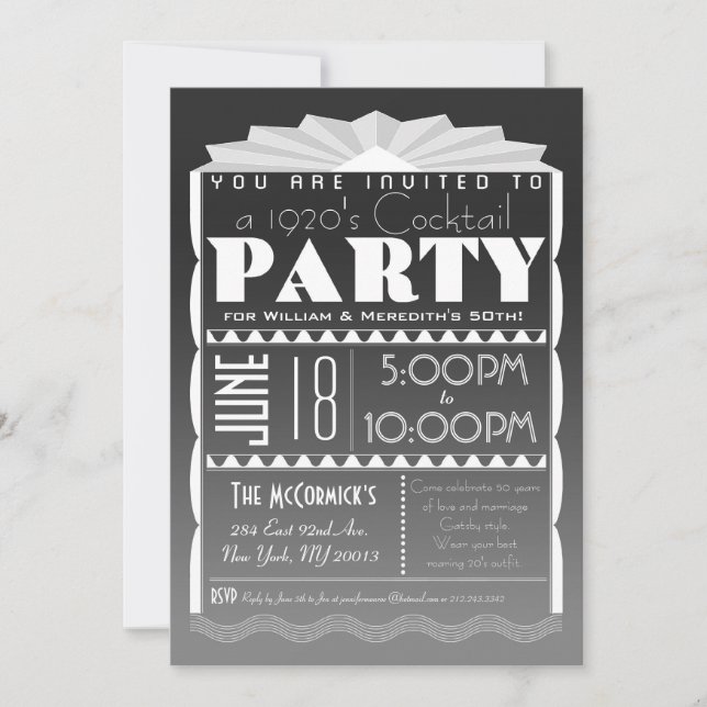 Art Deco Invitation - Gatsby Style- Custom Text (Front)