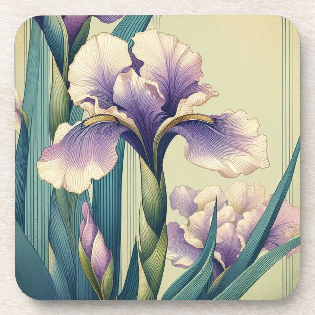 Art Deco Iris Hard plastic coaster set (Front)