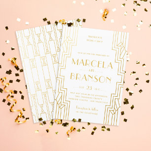 Art Deco Ironwork Faux Gold Wedding Invitation