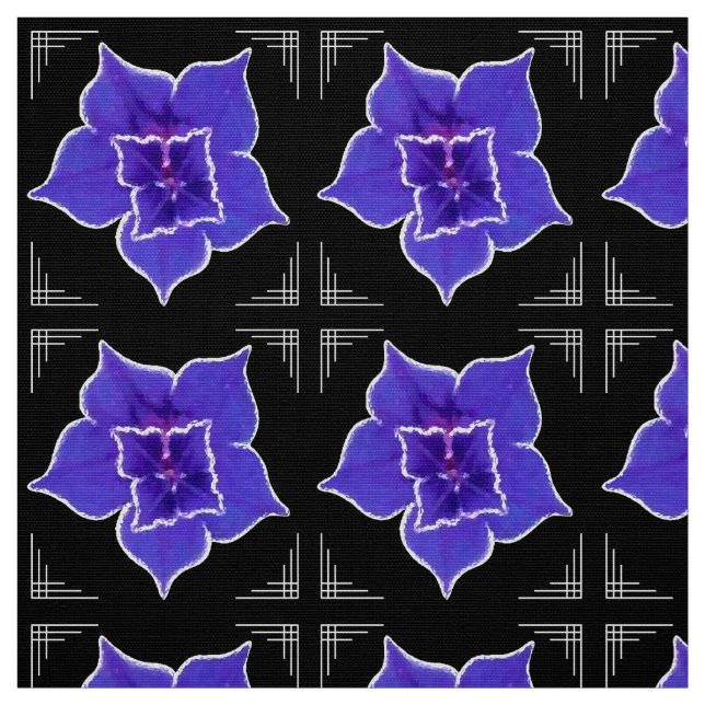 Art Deco-ish Morning Glory - Purple on Black Fabric (Swatch)