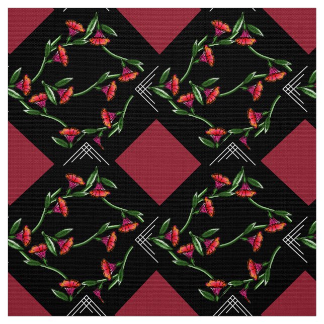 Art Deco-ish Trumpet Vines on Point Fabric (Swatch)