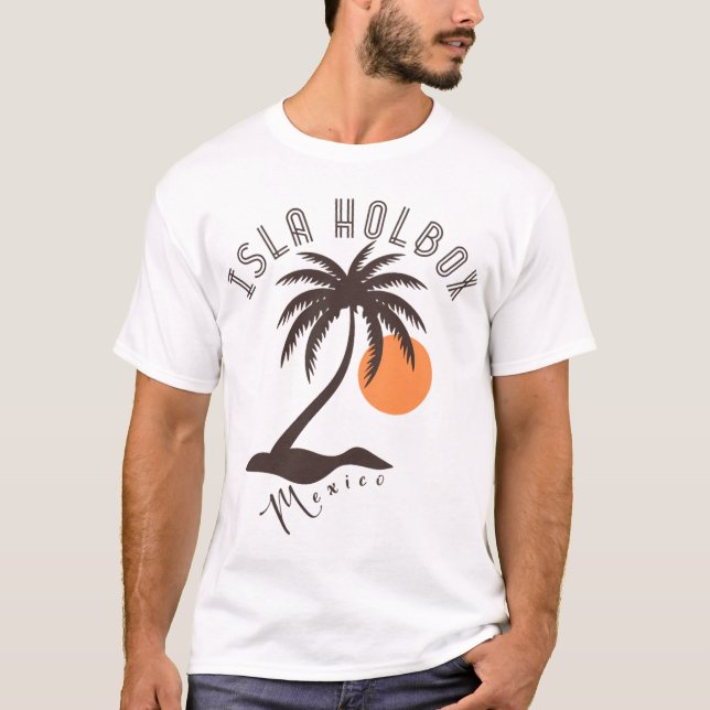 Art Deco Isla Holbox Mexico - Brown - Retro Beach T-Shirt (Front)