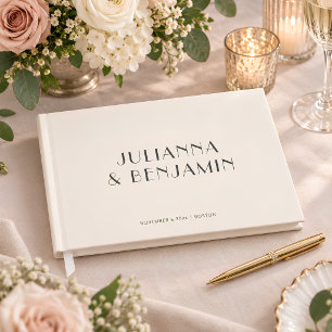Art Deco Ivory Black Names Date Elegant Wedding Guest Book