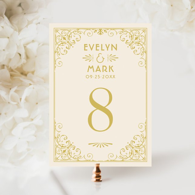 Art Deco Ivory Gold Wedding Table Number Card (Creator Uploaded)