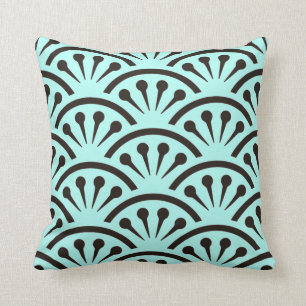 Art Deco Japan (Aqua + Black) Cushion