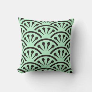 Art Deco Japan (Mint Green + Black) Cushion