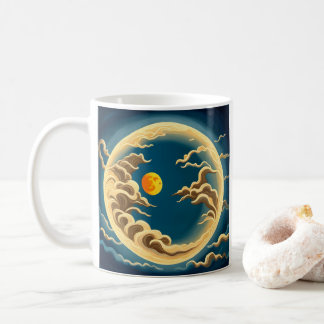 "Art Deco Japanese-Inspired Full moon and clouds Coffee Mug