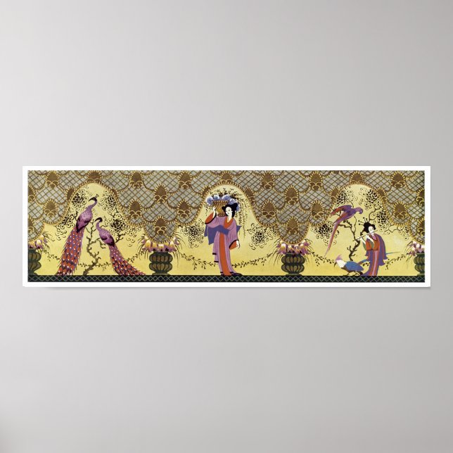 Art Deco Japanese Ladies and Peacocks Poster (Front)