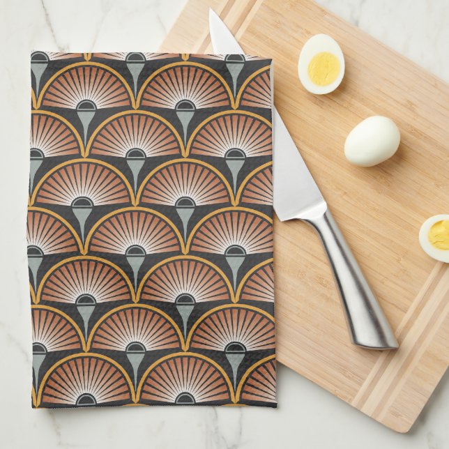 Art Deco Jazz Age Sunset Jukebox Tea Towel (Quarter Fold)