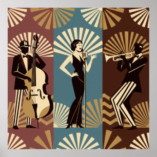 Art Deco Jazz Piano Woman Poster   1920s Glamour 
