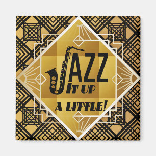 Art deco jazz saxophone black gold music magnet