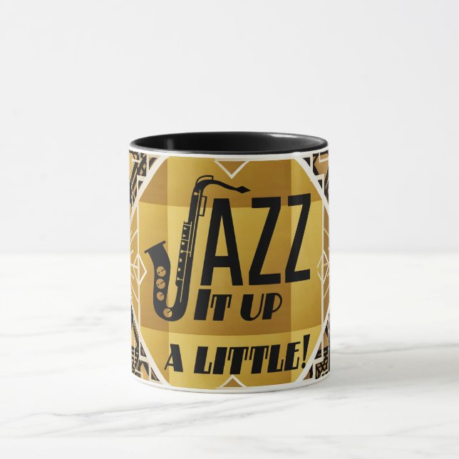 Art deco jazz saxophone black gold music mug (Center)