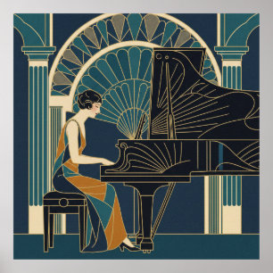 Art Deco Jazz Trio Poster   Saxophone Trumpet Sing