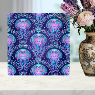 Art Deco Jellyfish Purple Pink Teal Geometric  Tile