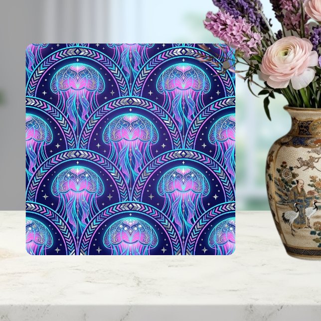 Art Deco Jellyfish Purple Pink Teal Geometric  Tile (Creator Uploaded)