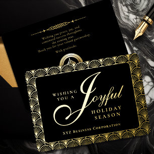 Art Deco Joyful Business Gold Foil  Holiday Card