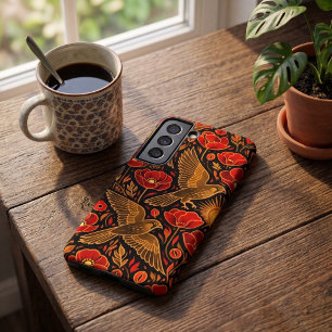 Art Deco Kestrels & Poppies Bold Decorative Art Samsung Galaxy Case