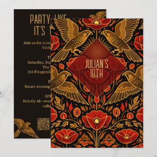 Art Deco Kestrels & Poppies Custom 18th Birthday Invitation