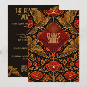 Art Deco Kestrels & Poppies Custom 21st Birthday Invitation