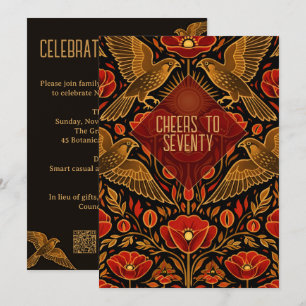 Art Deco Kestrels & Poppies Custom 70th Birthday Invitation