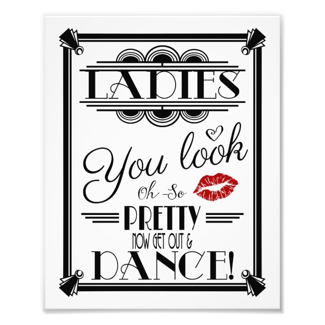 art deco, ladies Bathroom sign, wedding sign (Front)