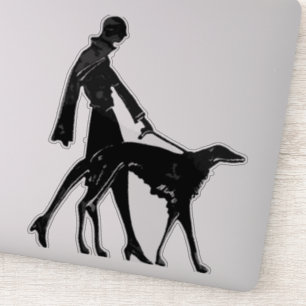 Art Deco Lady and Borzoi Die Cut Vinyl Sticker