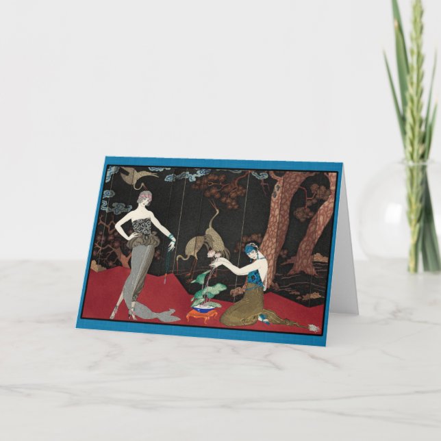 Art Deco Lady and Storks Holiday Card (Front)