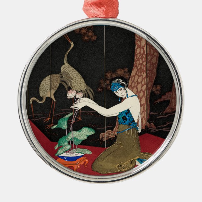Art Deco Lady and Storks Metal Tree Decoration (Front)