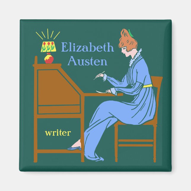 Art Deco Lady Author at Writing Desk in Blue Magnet (Front)