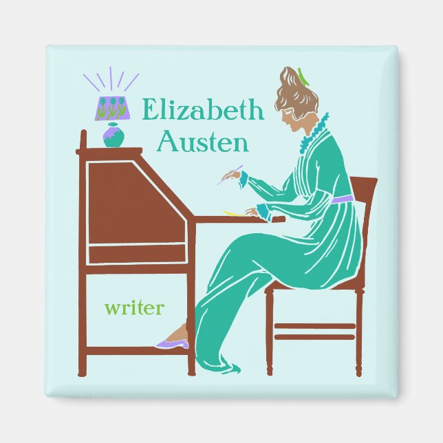 Art Deco Lady Author at Writing Desk in Teal Magnet (Front)